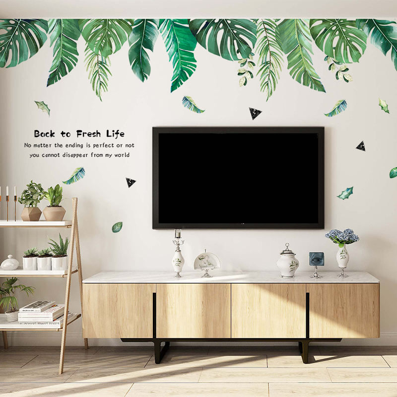 Hand-painted Tropical Plant Wall Sticker Self-Glued Room Background Wall Adornment Bedroom Bedside Cozy Dining Room Sticker