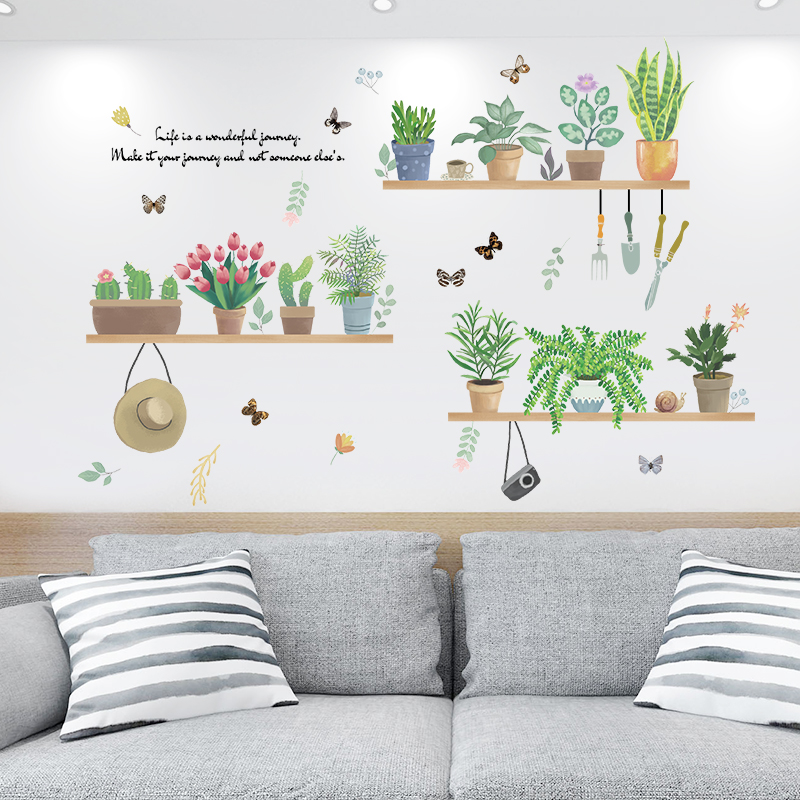 Shade potted net red wall stickers ins wind bedroom wallpaper self-adhesive wall decoration painting room layout warm stickers