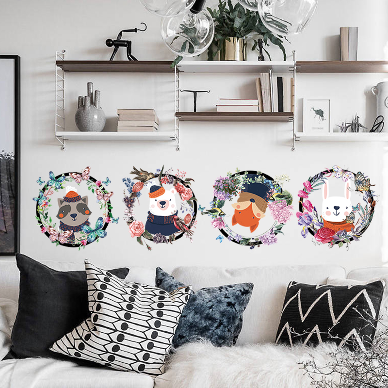 Animal Flowers Rings Ins Nets Red Quarters Girls Bedroom Room Decorations Arrangement Wall Stickers sweet and creative