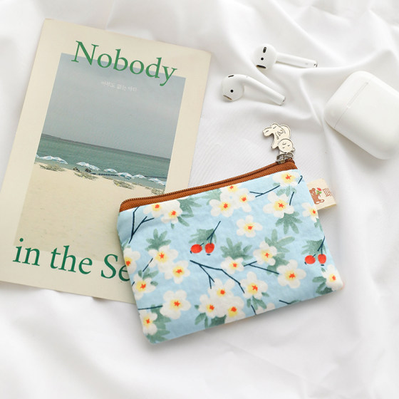 Mini small pocket wallet, small fresh cotton floral fabric card holder, coin purse bag, female student coin storage bag