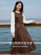 Xiangying French stitching dress women's winter 2025 new lace lace long-sleeved commuting mid-length-length-length-length-length-length-fake skirt two-piece fake