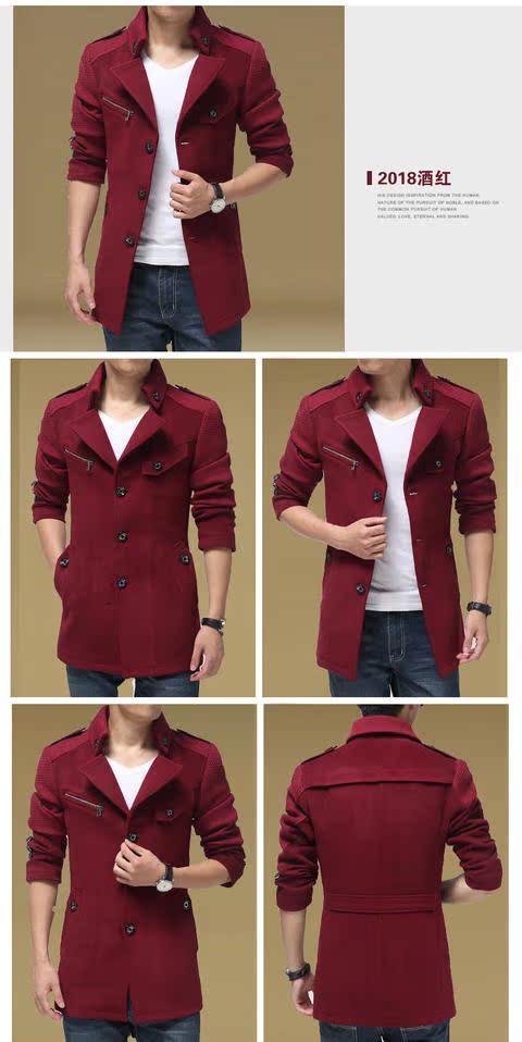 Áo khoác len nam dài phần len mỏng dày ấm áp mùa thu và mùa đông len áo khoác nam quần áo - Áo len áo jacket nam