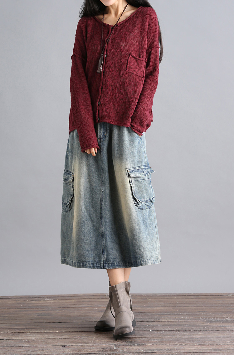 2019 mới hoang dã bốn mùa có thể mặc cotton kích thước lớn retro văn học fan hâm mộ váy denim váy nửa váy nữ - Váy chân váy tennis