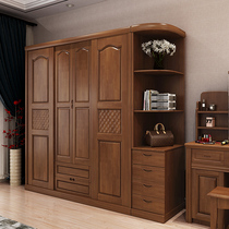 Solid wood wardrobe push-pull sliding door bedroom wooden assembly cabinet modern Chinese log overall large wardrobe