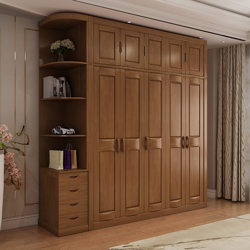 Solid Wood Wardrobe Four Doors Five Six Doors Combined Closet Modern Simplicity Chinese Style 456 Door Wardrobe Bedroom Furniture