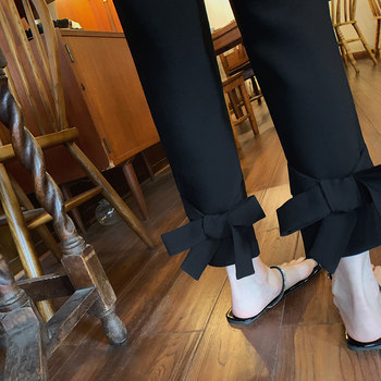 Bigyu ສີດໍາກະທັດຮັດ bow suit pants