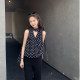 Bigyu retro chiffon polka-dot shirt ຄໍ V ຄົນອັບເດດ: commuting temperament OL sleeveless shirt loose top two-piece set