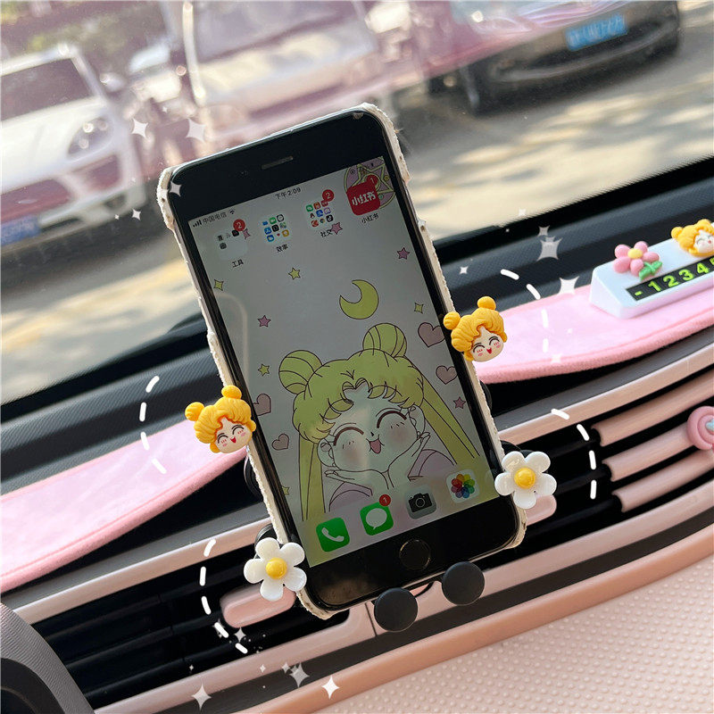 Five-rhombus macro light mini car decorated with car phone bracket Mini EV macaron special instrument desk navigation seat-Taobao