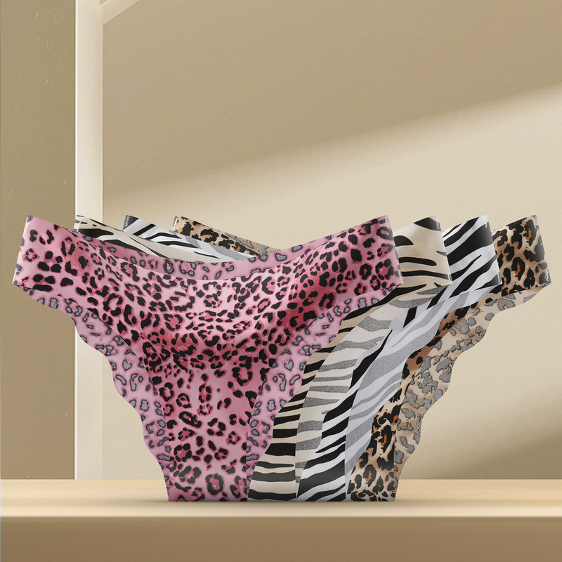 Amazon Cross-Border Seamless Ice Silk Leopard Print Women's Underwear Sexy Mid-Waist Bikini Yoga Women's Briefs