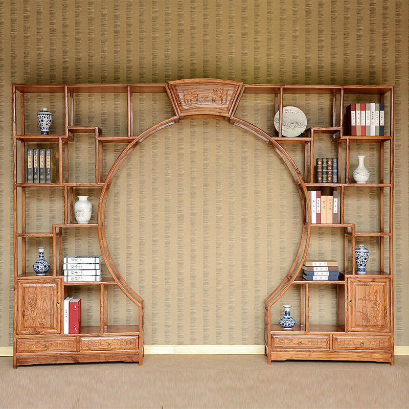 Yuedongmen solid wood Bogu shelf antique Chinese furniture South elm living room Duobaoge three combination study Bogu shelf