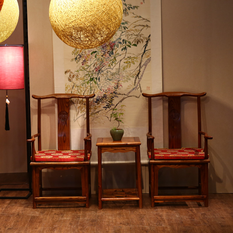 Pleasant family Chinese solid wood elm wood official hat chair three sets living room furniture chair adult stool tea table leaning back chair