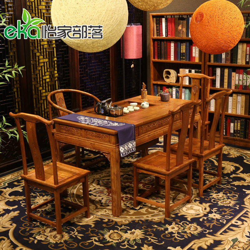 Yijia Tribe Tea Table Solid Wood Tea Table and Chair Combination South Elm Tea Table Classical Tea Sea Kung Fu Tea Table