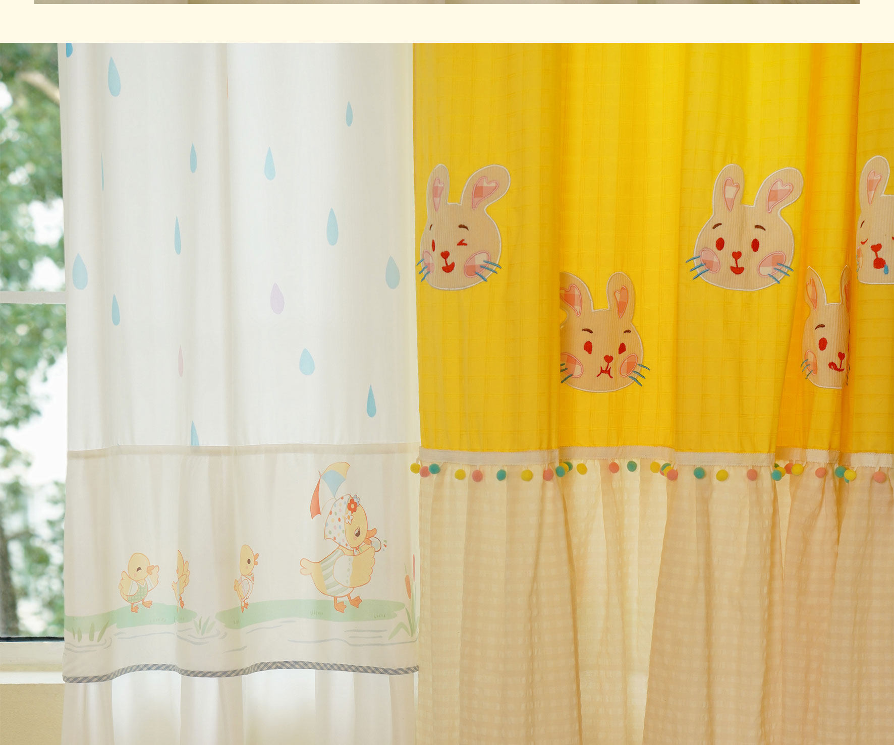 リトルアヒル ガーゼカーテン 80年代レトロ昭和カスタムプリント