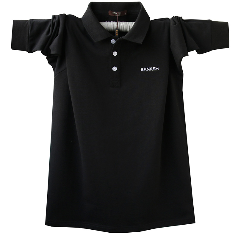 Mùa xuân và mùa thu Áo sơ mi nam Lapel POLO Màu đơn sắc Kích thước lớn Cotton lỏng Phân bón Tăng mỡ Man Base Daddy Daddy áo có cổ
