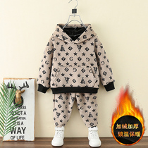 Boy plus velvet set autumn and winter clothes 2021 new children golden velvet two-piece set children Korean tide cool