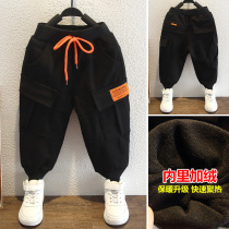 Boys autumn winter overalls overalls 2021 new children foreign-style baby pants small children plus velvet padded casual pants