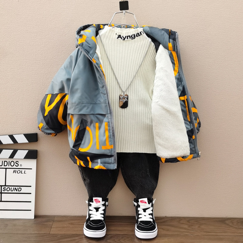 Boys fall/winter coat plus velvet padded 2021 new children's clothing foreign school children's boys handsome tide