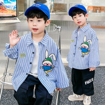Boy Spring and Fall Shirt 2023 New Young Childrens Clothing Strip for Long Sleeved Fried Street Casual Boy Spring Clothing