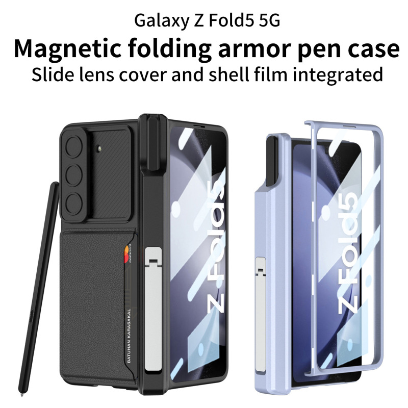Suitable for Samsung Galaxy Z Fold6 Phone Case Fold5 Phone Case Phone Case Protective Case Stand Wallet Can Insert Bank Cards Stylish Sliding Card Holder Card Slot Pen Holder Protective Cover