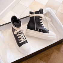 Ro Shoes Black High Bunch Shoes Woman Spring Autumn Style 2021 Pine Pastry Thick Base Casual Shoes Canvas Small Height and Ins