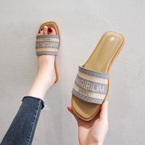 Korean version of online Red Girl Fly knit Princess Slippers Women Summer Wear Flat Bottom Beach Shoes Women Summer 2022 New