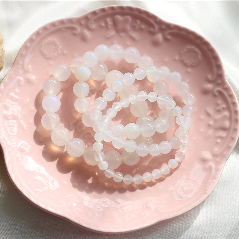 Ningzhi-Littlestar-Ice White Agate Lychee Jelly Chalcedony Natural Crystal Bracelet Women's Single Circle Bracelet