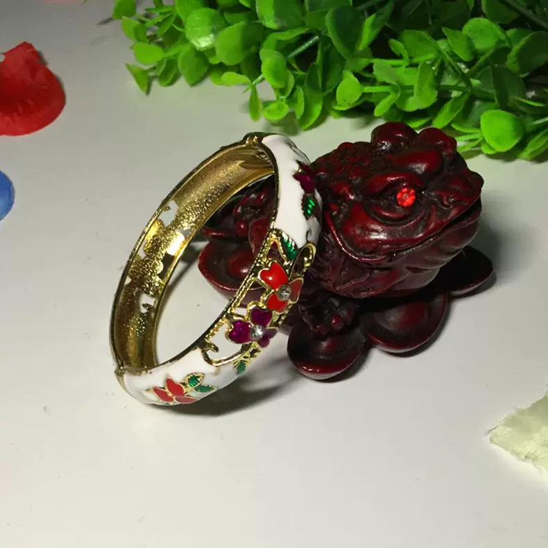 Old Bắc Kinh cloisonne vòng đeo tay nữ phong cách quốc gia thời trang Hàn Quốc mạ vàng wide bracelet trang sức đồ trang sức đồ trang sức rỗng