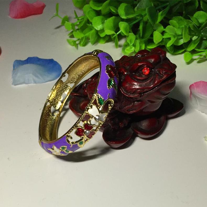 Old Bắc Kinh cloisonne vòng đeo tay nữ phong cách quốc gia thời trang Hàn Quốc mạ vàng wide bracelet trang sức đồ trang sức đồ trang sức rỗng