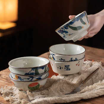景德镇中式陶瓷碗家用饭碗复古高温釉下彩青花餐具民宿创意甜品碗