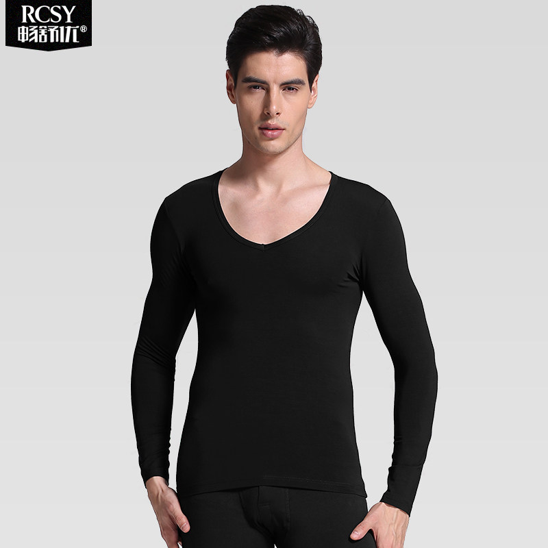Men's Underwear Tops Cotton Autumn Clothes V-Neck Warm Long Sleeves Round Neck Thin Section Modal Cotton Bottoming Single Piece Underwear