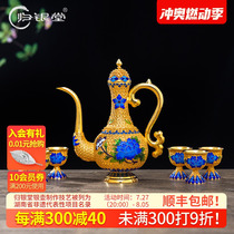 Guiyintang pure silver 999 silver wine set pure handmade national color peony filigree gold-plated thickened silver wine pot and wine glass