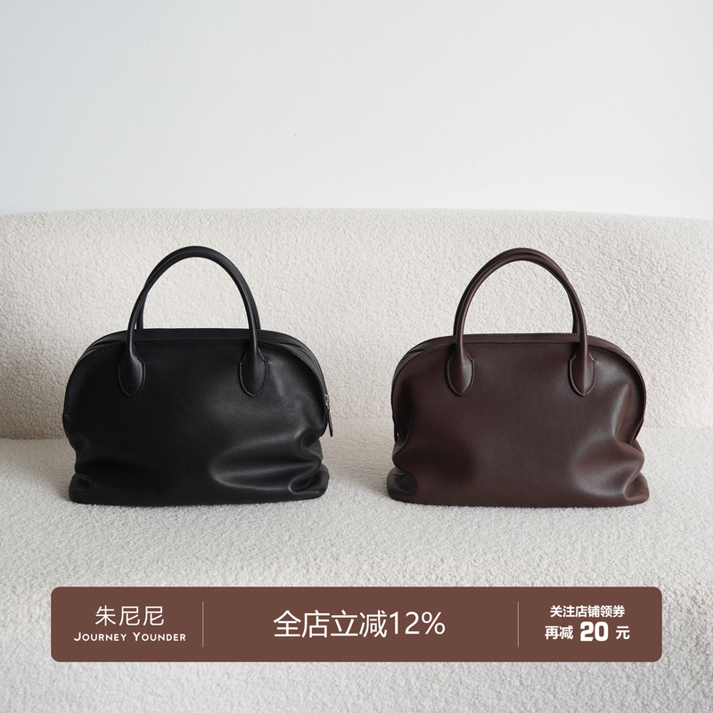 Junini Journeyy Imported Saddle Leather Agnes Bowling Bag Niche Minimalist Handbag Tote Bag for Women