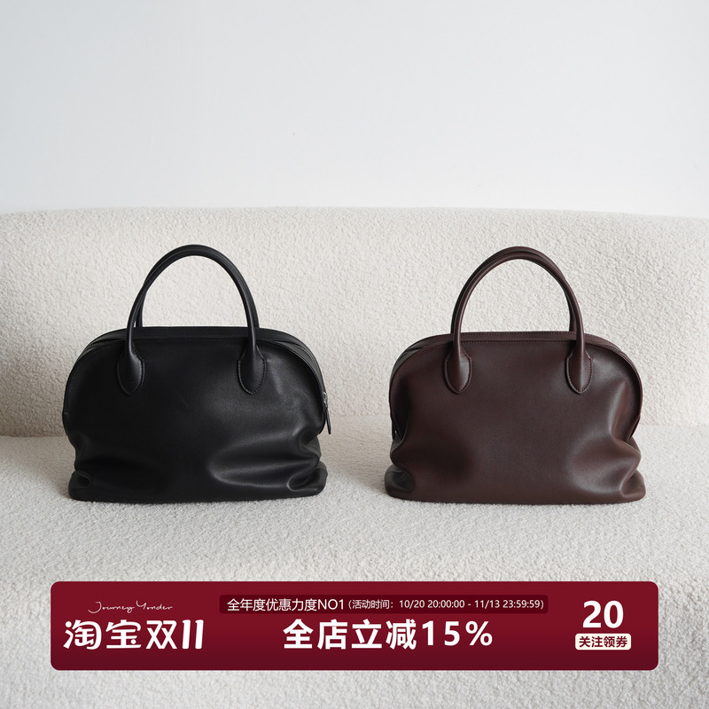 Junini Journeyy Imported Saddle Leather Agnes Bowling Bag Niche Minimalist Handbag Tote Bag for Women