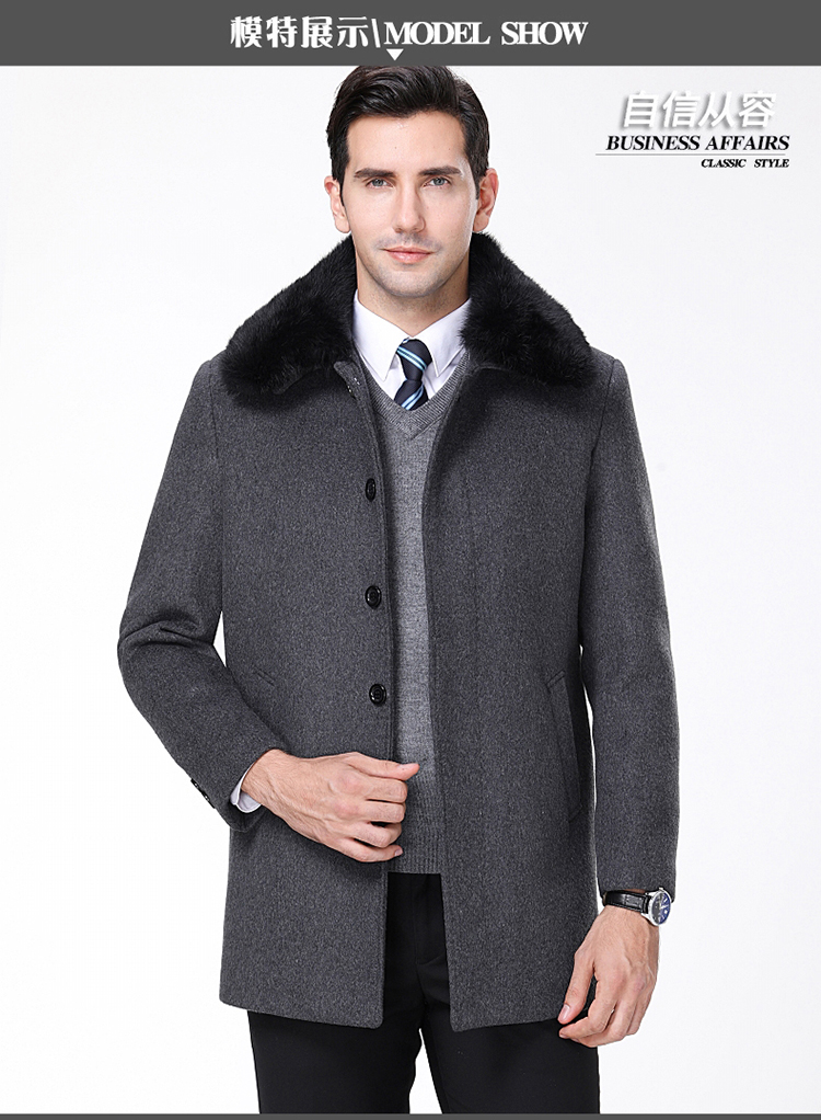 Áo khoác len nam trung niên cao cấp dành cho người trung niên dài cộng với áo khoác len cashmere trung niên dày áo len nam