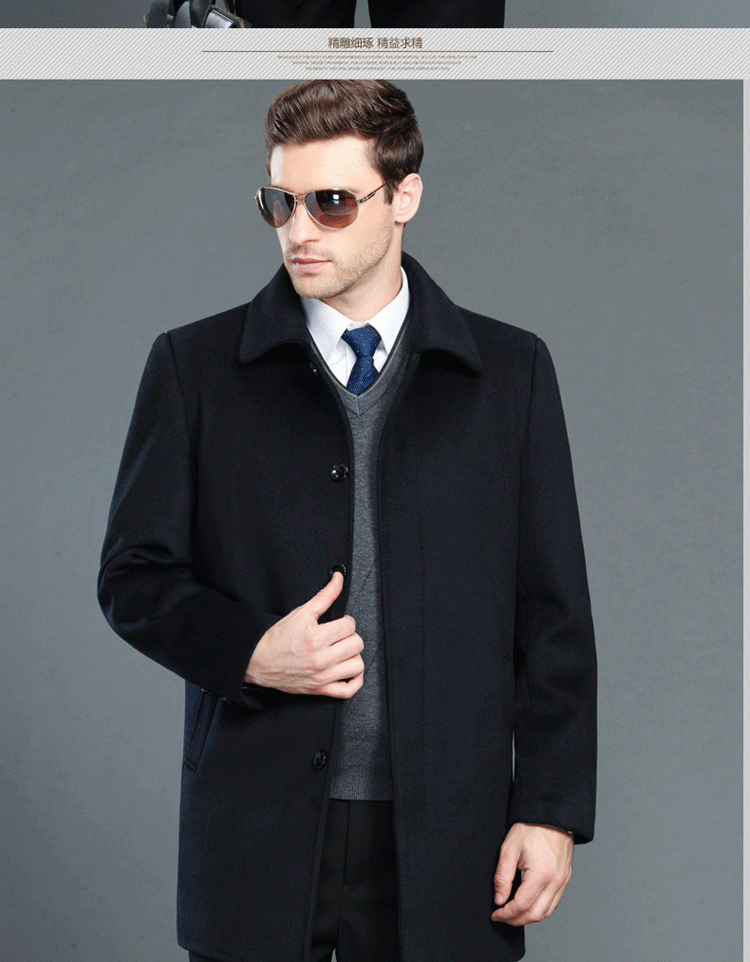 2018 áo khoác cashmere mới trung niên mùa thu và mùa đông ngắn phần len trung niên áo len nam kinh doanh bình thường ao khoac nam