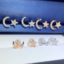 18K Rose Gold Platinum Natural Diamond Star Moon Earrings Earrings Earrings Gold Group Inlaid True Diamond Fashion Little Freshener