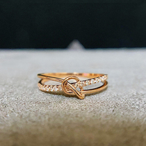 18K rose gold natural diamond tangy ring group inlaid and drilled women ring small fresh color gold AU750 cross drilling ring