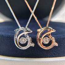 18K Platinum Natural Diamond Dolphin Spire Pendant Necklace Lock Bone Chain Beating Heart AU750 Rose Gold Female