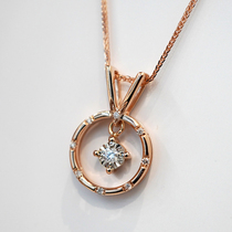 18K rose gold natural diamond round V pendant necklace lock bone chain woman color gold AU750 real drill fashion 100 hitch