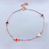 18K Rose Gold Mini Four Leaves Grass Five Floral Bracelet Foot Chain Womens Gold Color Gold AU750 Lucky Grass Hand Accessories Adjustable