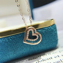 Sei Ki 18K Rose Gold Natural Diamond Heart-shaped Pendant Necklace Lock Bone Chain Womens Fashion AU750 Color Gold 100 lap