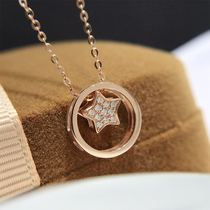 18K Gold Natural Diamond Round Stars Pendant Necklace Collarbone Chain Womans Rose Gold AU750 One Dodwear