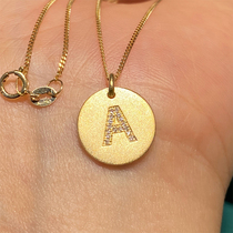 18K gold natural diamond round plate letter pendant necklace lock bone chain sleeve chain retro gold coin inwind gold laminated