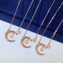 18K Rose Gold Natural Diamond Stars Moon Necklace Lock Bone Chain Womens Kking AU750 Fashion Trends Gift Giving Gifts