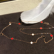 mini mini four leaf grass 18K gold necklace lock bone chain rose gold color gold necklace adjustable can be laminated AU750