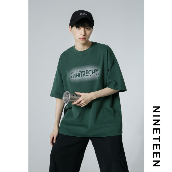 十九秋/2025夏季新款260g潮牌印花学生青少年宽松短袖T恤半袖男生
