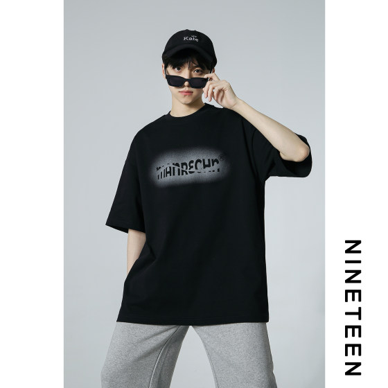 十九秋/2025夏季新款260g潮牌印花学生青少年宽松短袖T恤半袖男生