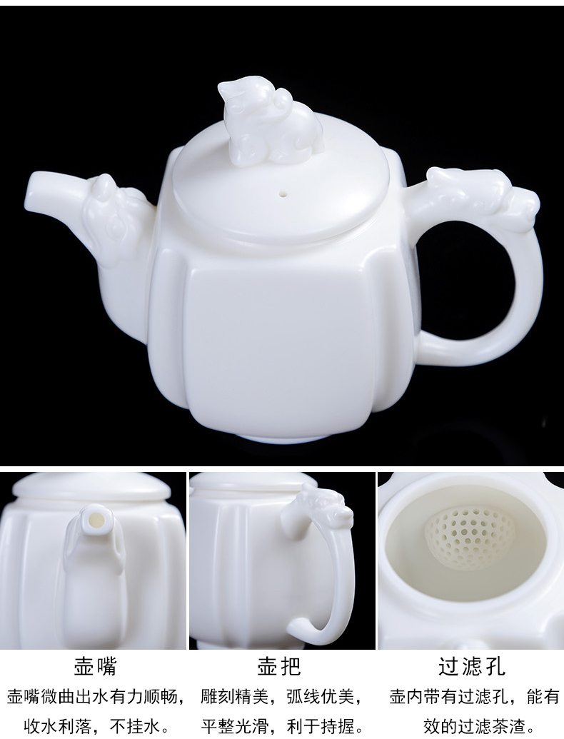 Friends commercial turn white porcelain tea pot of household ceramic tea set large manual suet white jade porcelain teapot China