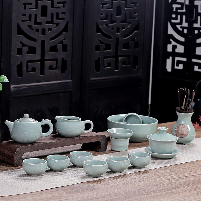 A friend is A complete set of household elder brother your up ceramic kung fu tea set tea service teapot XiCha open sea ice crack glaze