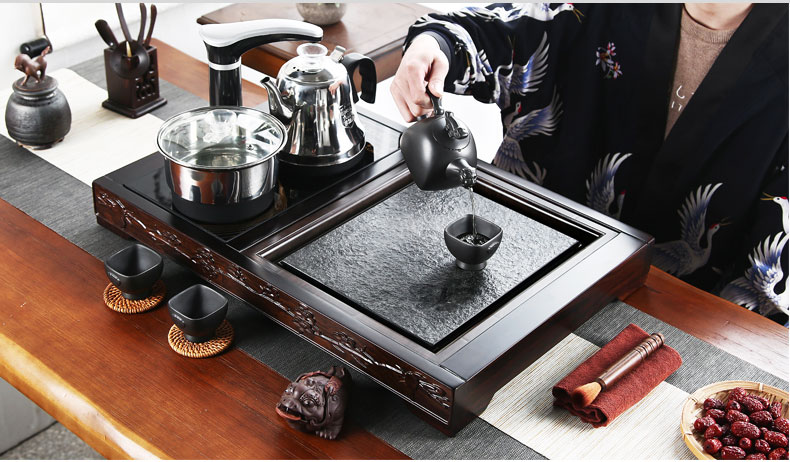 Tea Tea tray was home sitting room of a complete set of violet arenaceous kung fu Tea kettle ebony wood sharply stone Tea tray package